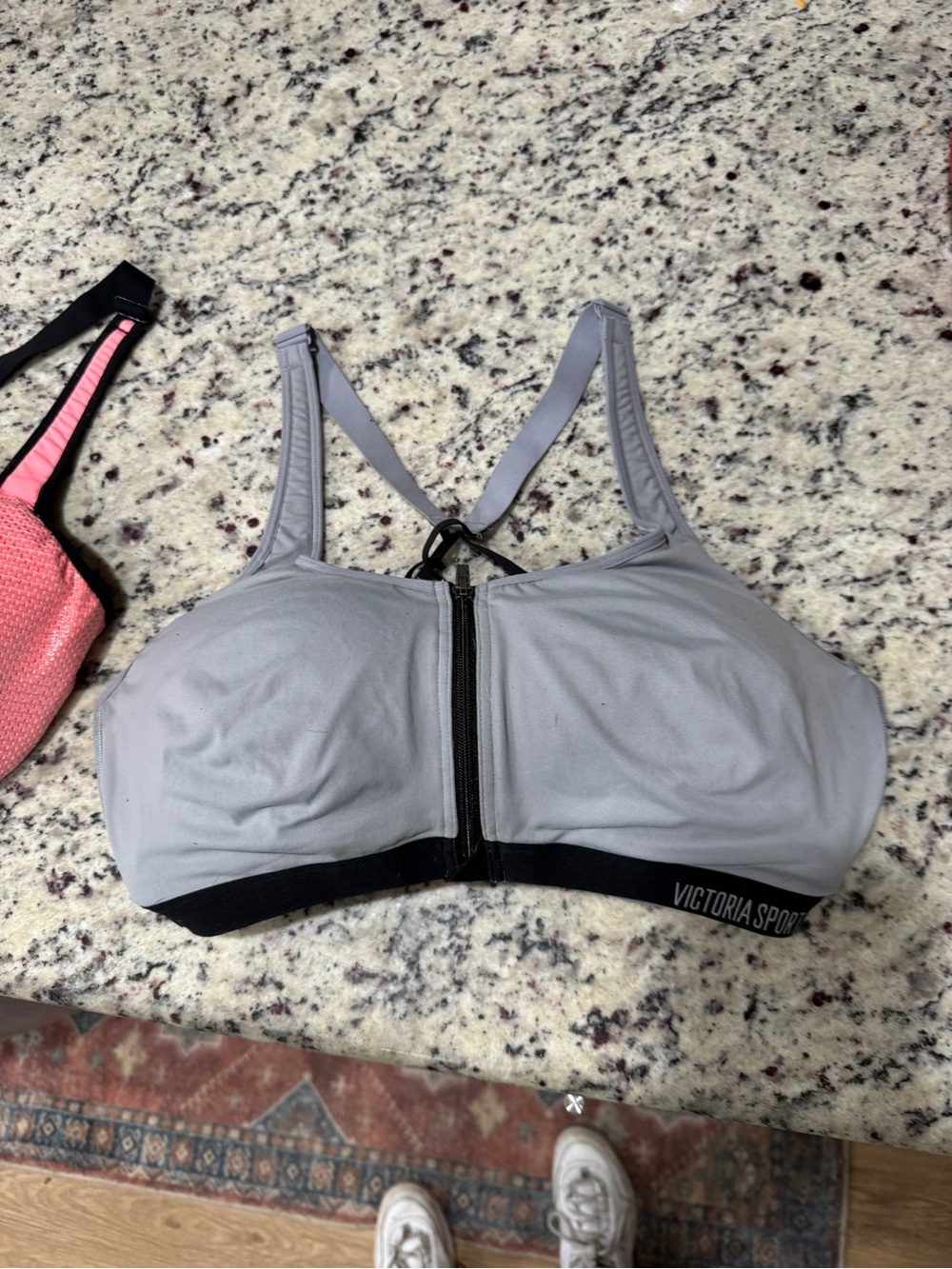 Victoria's Secret Gray Front-Zip Sports Bra with Black Band 38DD
